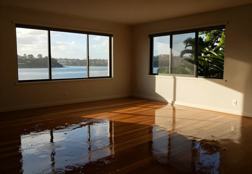 Flooded living room in Sydenham before restoration